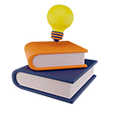 An illustration of two stacked books, one orange and one blue, with a glowing yellow light bulb above them, evokes a school setting filled with themes of learning and bright ideas.